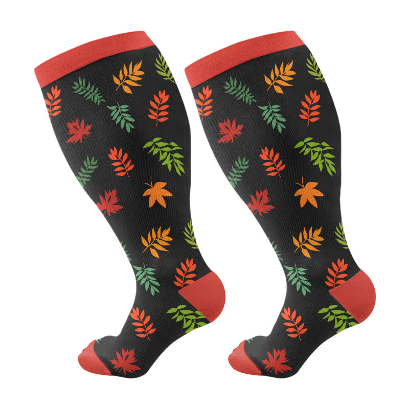Chaussettes de compression grande taille à imprimé feuilles d'écureuil (3 paires) - Noir (1 paire) - 4XL - image 5
