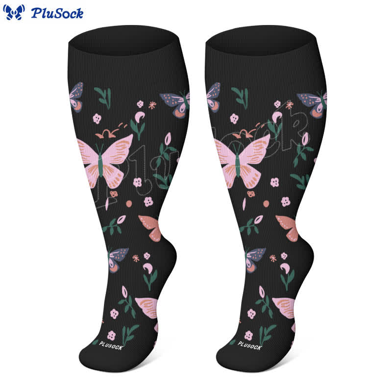 Chaussettes de compression à imprimé papillon et fleurs grande taille (3 paires) - image 2