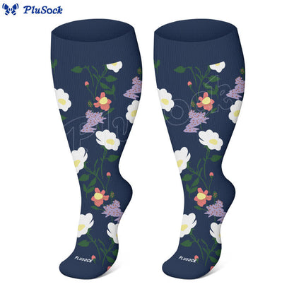 Chaussettes de compression à imprimé papillon et fleurs grande taille (3 paires) - image 1