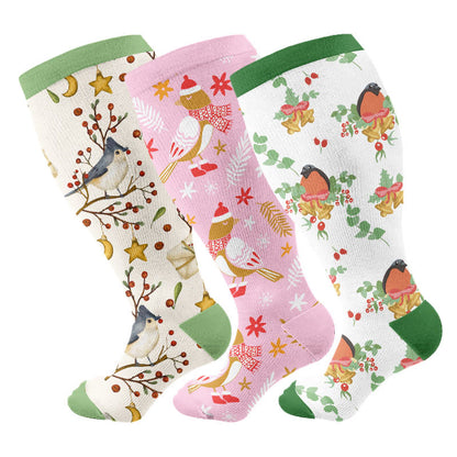 Chaussettes de compression oiseaux de Noël grande taille (3 paires) - Multicolore - 4XL - image 1