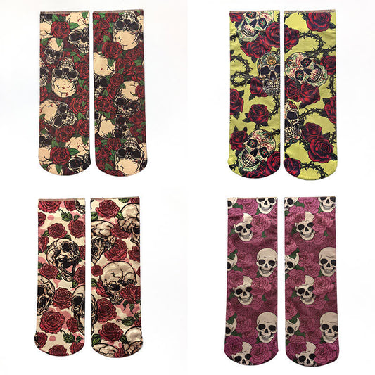Chaussettes à imprimé tête de mort et Fuchsia d'Halloween (4 paires) - Multicolore - EU36-42 (US3-8.5) - image 0