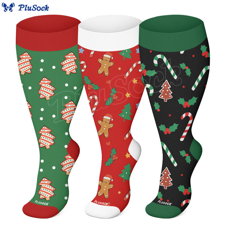 Chaussettes de compression Jolly Christmas grande taille (3 paires) - image 0