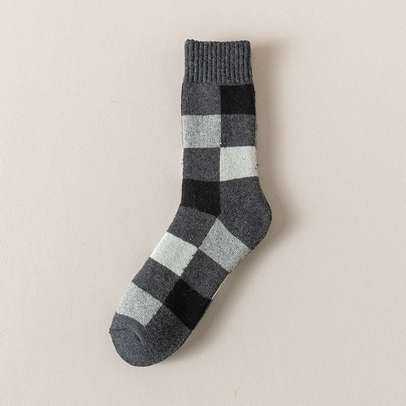 Chaussettes longues chaudes à carreaux grande taille (3 paires) - Gris - EU39-44(US6-10) - image 8