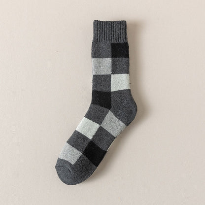 Chaussettes longues chaudes à carreaux grande taille (3 paires) - Gris - EU39-44(US6-10) - image 8