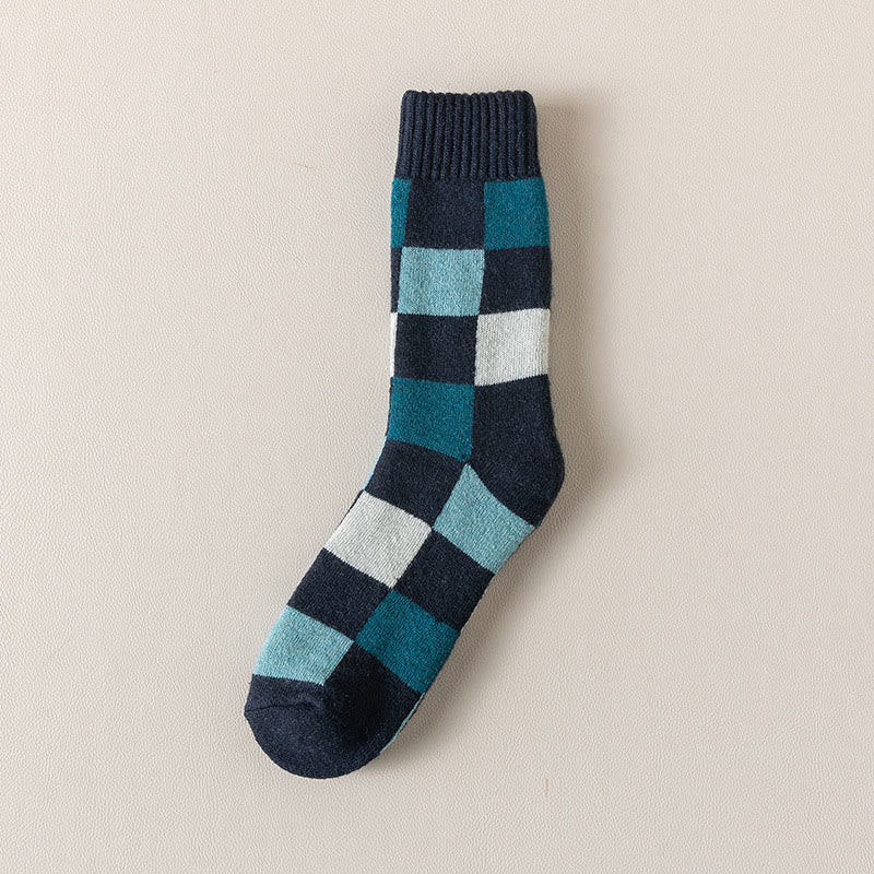 Chaussettes longues chaudes à carreaux grande taille (3 paires) - Bleu marine - EU39-44(US6-10) - image 7