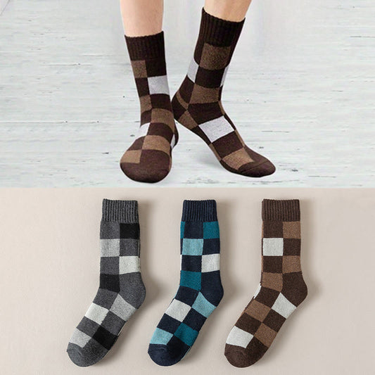 Chaussettes longues chaudes à carreaux grande taille (3 paires) - image 0