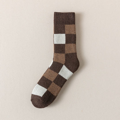 Chaussettes longues chaudes à carreaux grande taille (3 paires) - Café - EU39-44(US6-10) - image 6