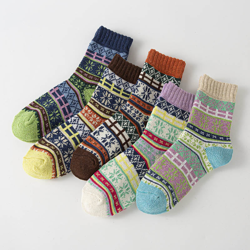 Chaussettes épaisses de style ethnique (5 paires) - Multicolore A - EU36-40(US3-7) - image 7