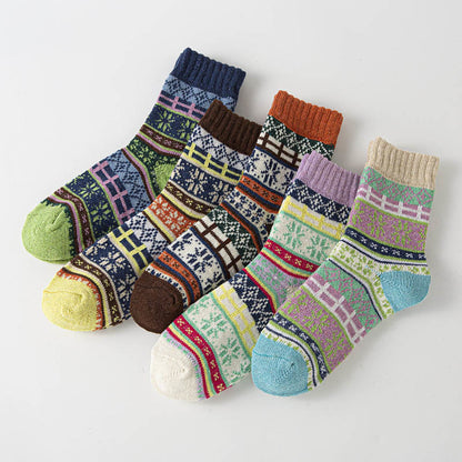 Chaussettes épaisses de style ethnique (5 paires) - Multicolore A - EU36-40(US3-7) - image 7