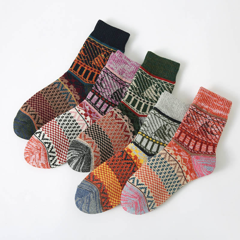 Chaussettes épaisses de style ethnique (5 paires) - Multicolore B - EU36-40(US3-7) - image 8