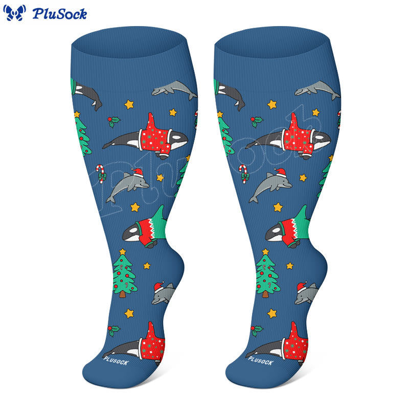 Chaussettes de compression grande taille bonhomme de neige baleine élan ( - image 2