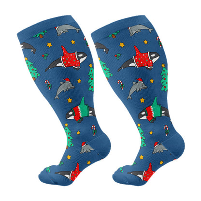 Chaussettes de compression grande taille motif bonhomme de neige, baleine et élan (3 paires) - Bleu (1 paire) - 4XL - image 8