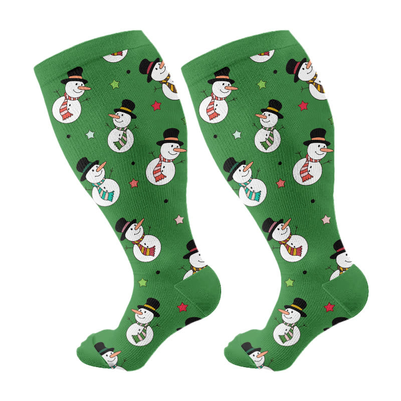 Chaussettes de compression grande taille motif bonhomme de neige, baleine et élan (3 paires) - Vert (1 paire) - 4XL - image 9