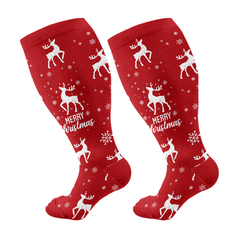 Chaussettes de compression grande taille motif bonhomme de neige, baleine et élan (3 paires) - Rouge (1 paire) - 4XL - image 10