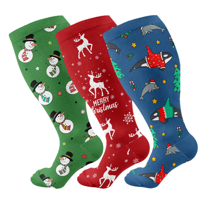 Chaussettes de compression grande taille bonhomme de neige baleine élan ( - image 1