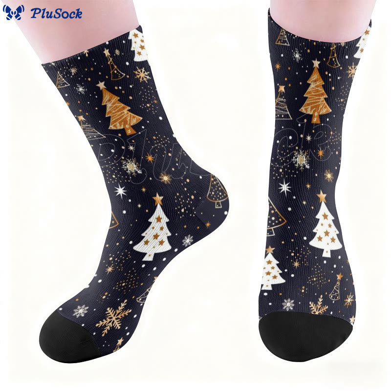 Chaussettes de Noël grande taille avec motif flocon de neige et sapin - image 1