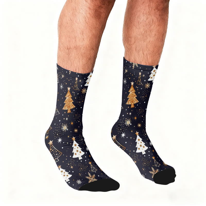 Chaussettes de Noël grande taille avec motif flocon de neige et sapin - image 2