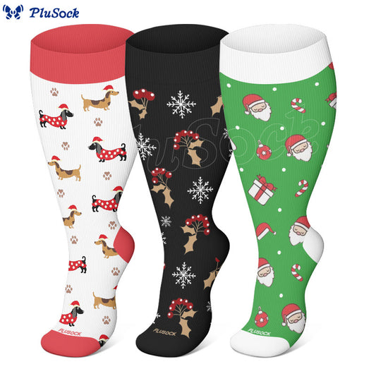 Chaussettes de compression teckel bonhomme de neige grande taille (3 paires) - image 0