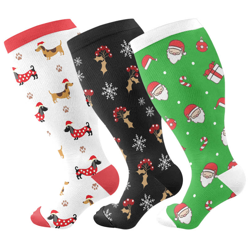 Chaussettes de compression teckel bonhomme de neige grande taille (3 paires) - Multicolore - 4XL - image 1