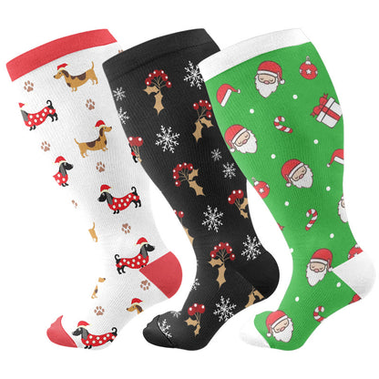 Chaussettes de compression teckel bonhomme de neige grande taille (3 paires) - Multicolore - 4XL - image 1