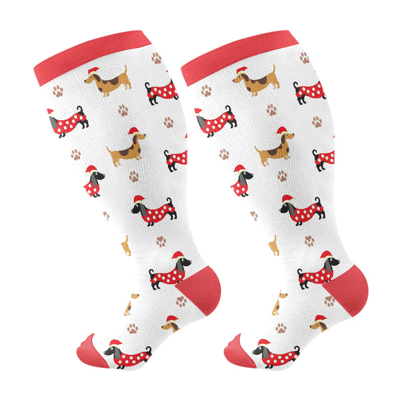 Chaussettes de compression teckel bonhomme de neige grande taille (3 paires) - Blanc (1 paire) - 4XL - image 6