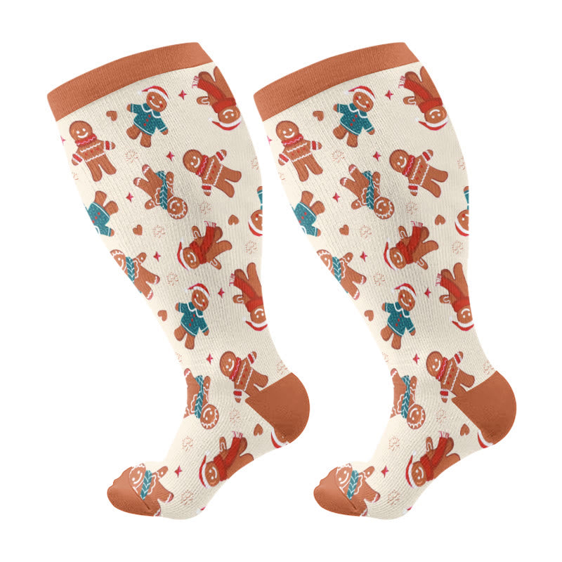Chaussettes de compression adorables de Noël grande taille (3 paires) - Orange (1 paire) - 4XL - image 5