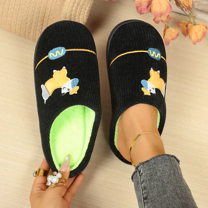 Chaussons grande taille à motifs d'animaux de dessin animé mignons - Noir - EU44-45(US10-11) - image 3