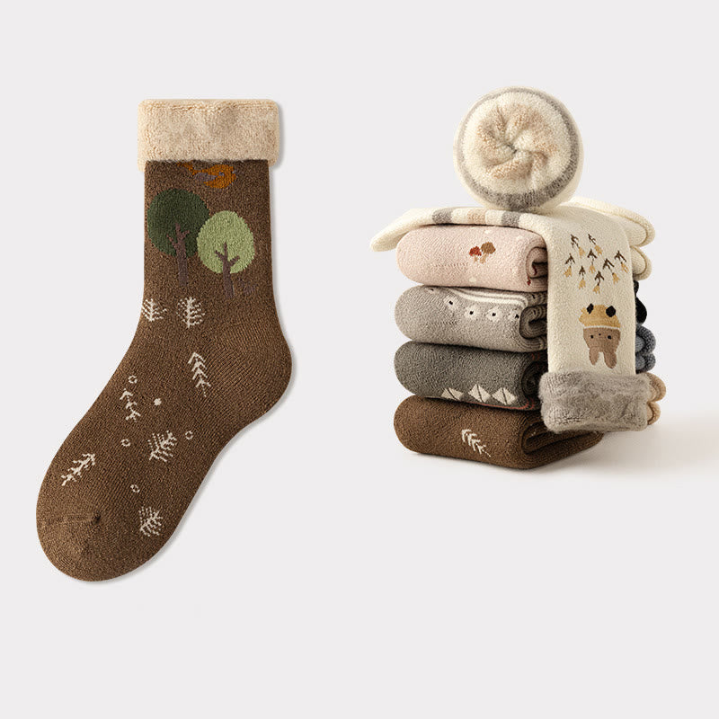 Chaussettes mignonnes à motifs de dessins animés (5 paires) - Café - EU36-41(US3-7.5) - image 14