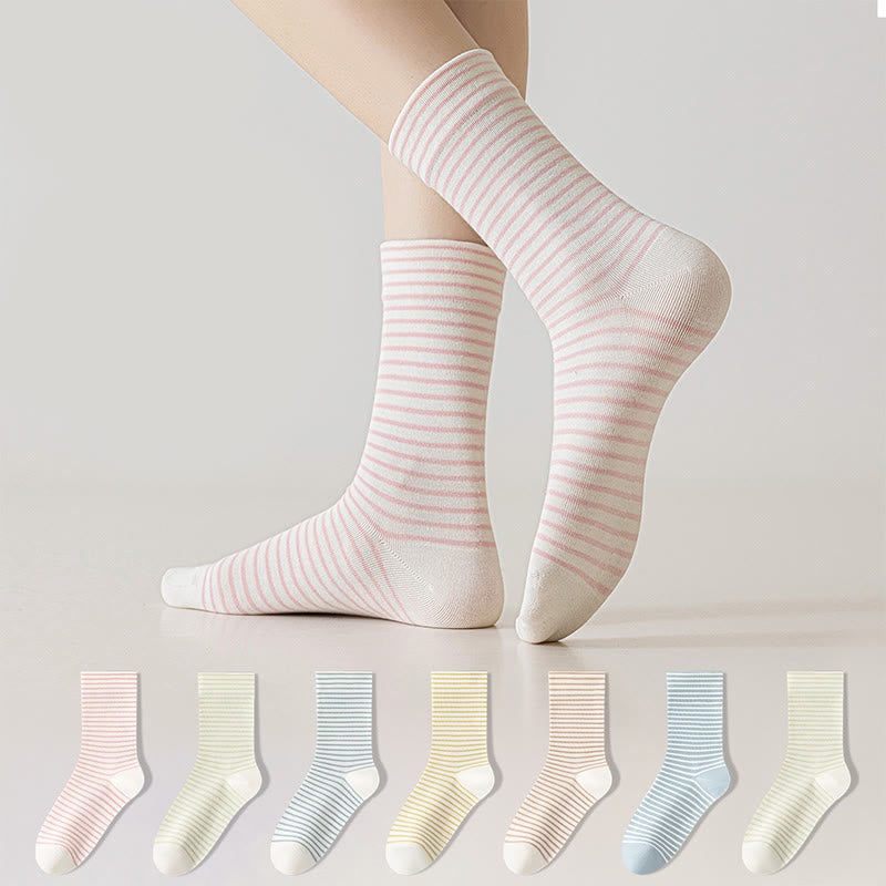Chaussettes courtes en coton à fines rayures Plusock (6 paires) - Multicolore - EU36-40(US3-7) - image 0