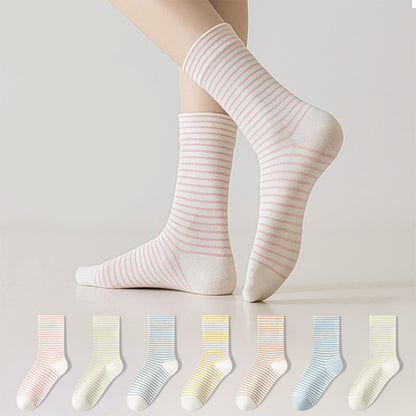 Chaussettes courtes en coton à fines rayures Plusock (6 paires) - Multicolore - EU36-40(US3-7) - image 0