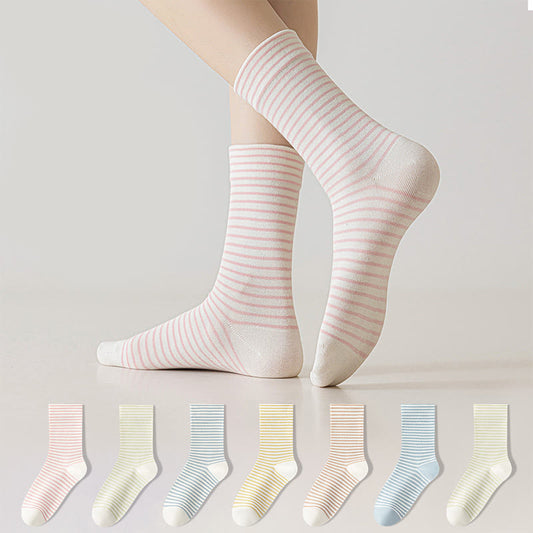 Chaussettes courtes en coton à fines rayures Plusock (6 paires) - Multicolore - EU36-40(US3-7) - image 0