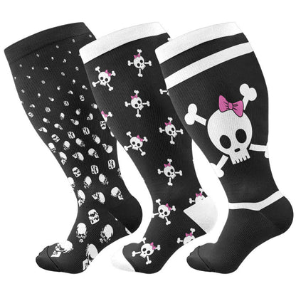 Chaussettes de compression grande taille à imprimé tête de mort pour Halloween (3 paires) - image 1