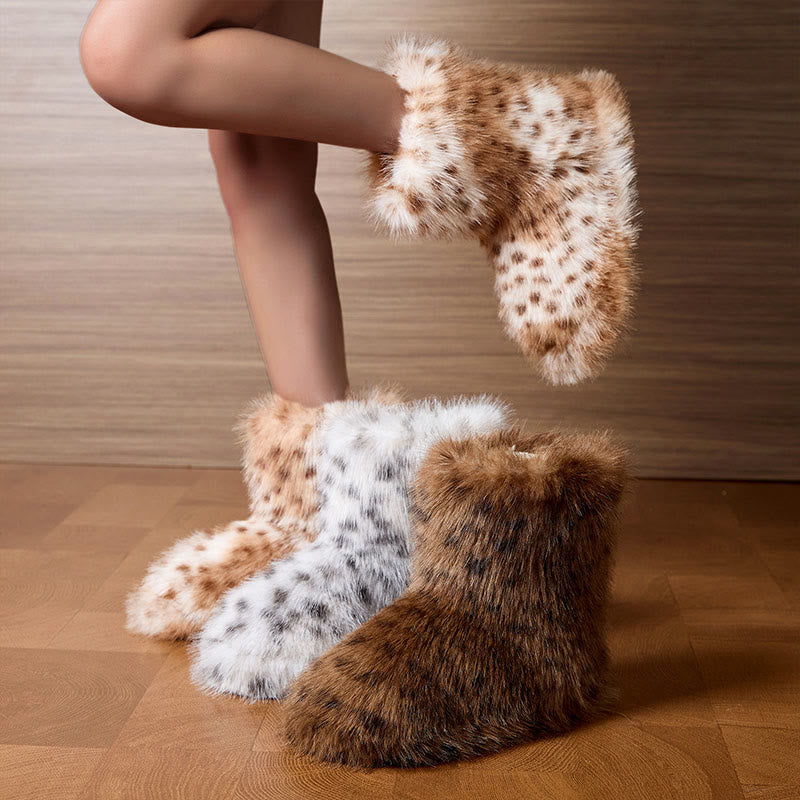 Chaussons Plusock grande taille en fourrure à imprimé léopard - image 0