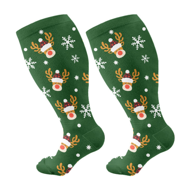 Chaussettes de compression grande taille motif pingouin, cerf et vache (3 paires) - Vert (1 paire) - 4XL - image 5