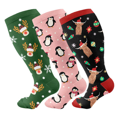 Chaussettes de compression Plusock Grande Taille Pingouin Cerf Vache (3 paires) - Multicolore - 4XL - image 1