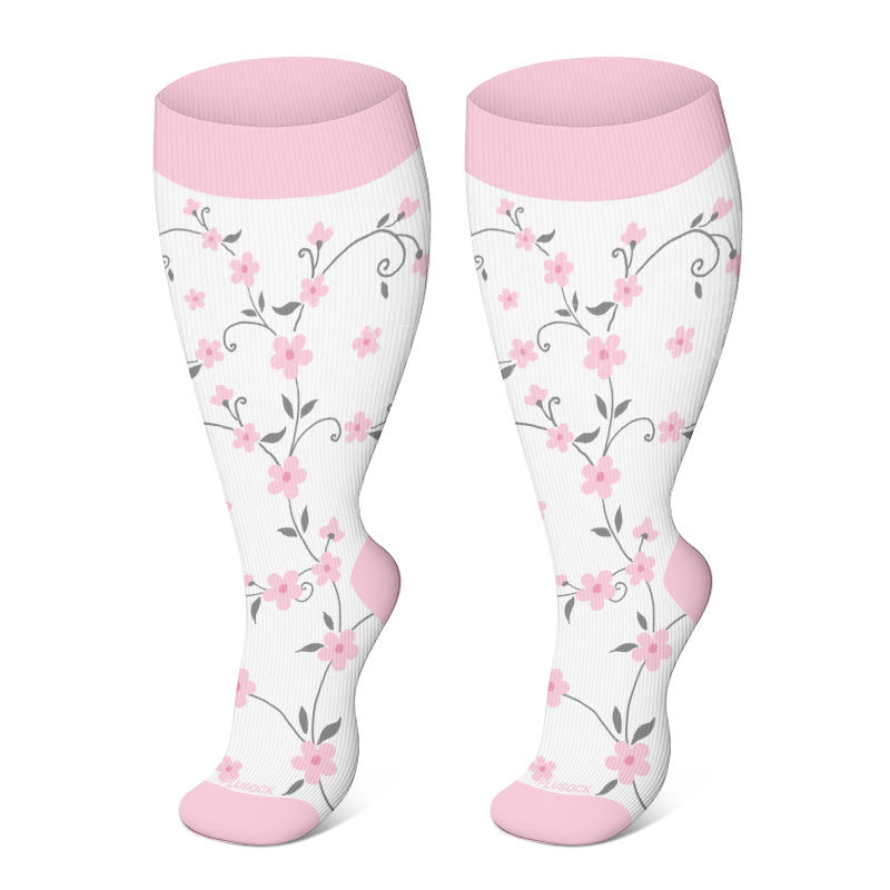 Chaussettes de compression grandes tailles à fleurs roses (3 paires) - Blanc - 4XL - image 2