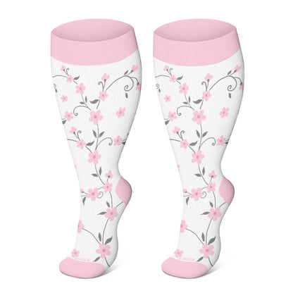 Chaussettes de compression grandes tailles à fleurs roses (3 paires) - Blanc - 4XL - image 2