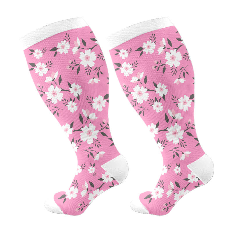Chaussettes de compression grandes tailles à fleurs roses (3 paires) - image 7