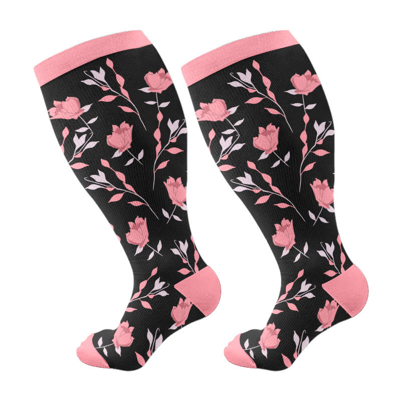 Chaussettes de compression grandes tailles à fleurs roses (3 paires) - image 6