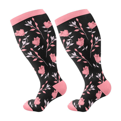 Chaussettes de compression grandes tailles à fleurs roses (3 paires) - image 6
