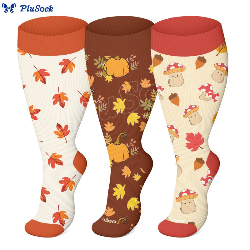 Chaussettes de compression grandes tailles en forme de champignon et de feuille d'érable - image 0