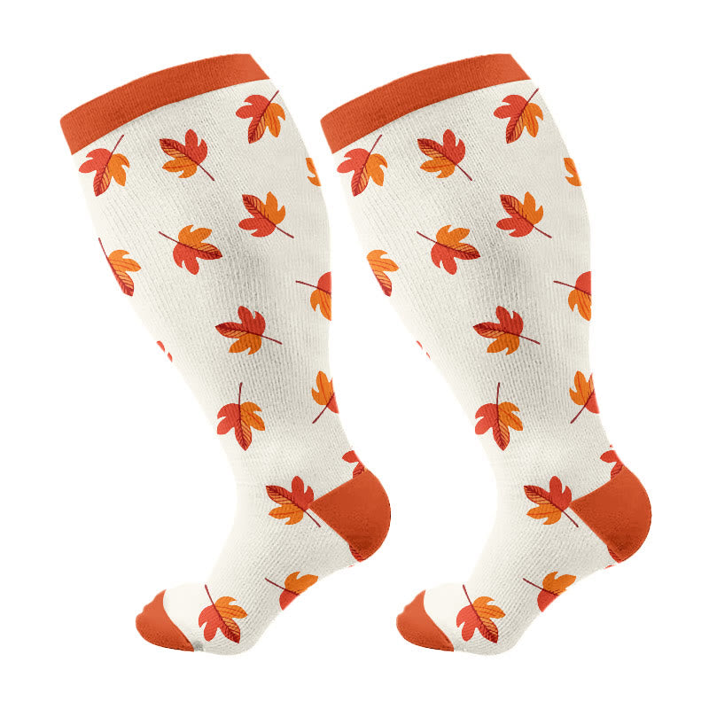 Chaussettes de compression grandes tailles en forme de champignon et de feuille d'érable - Orange - 4XL - image 5