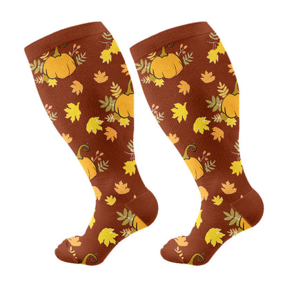 Chaussettes de compression grandes tailles en forme de champignon et de feuille d'érable - Brun - 4XL - image 6