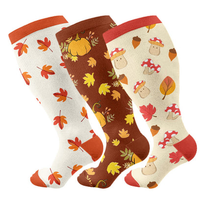 Chaussettes de compression grandes tailles en forme de champignon et de feuille d'érable - image 1
