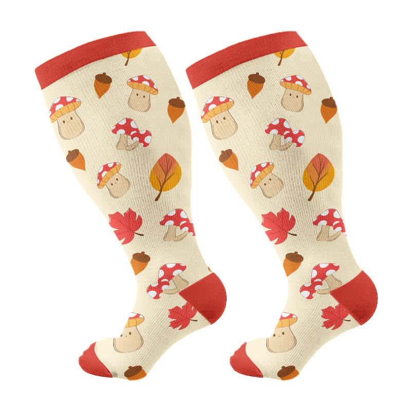 Chaussettes de compression grandes tailles à motif de feuilles d'érable et de champignons (3 paires) - Vin (1 paire) - 4XL - image 11