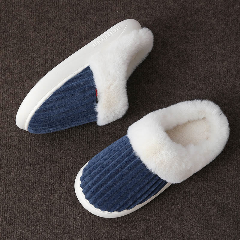 Pantoufles blanches en peluche grande taille - Bleu marine - EU46-47(US8-9) - image 5