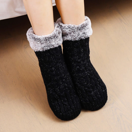 Chaussettes-chaussons grandes tailles avec revers en polaire - image 0