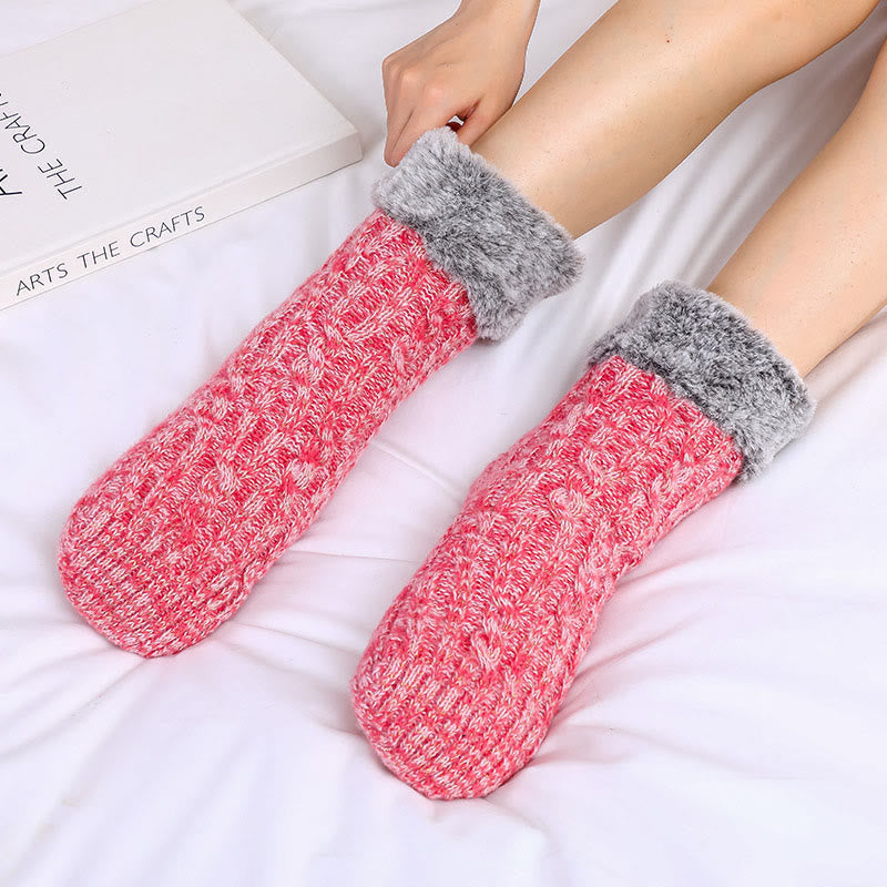 Chaussettes-chaussons grandes tailles avec revers en polaire - Rose - EU39-42(US6-8.5) - image 4