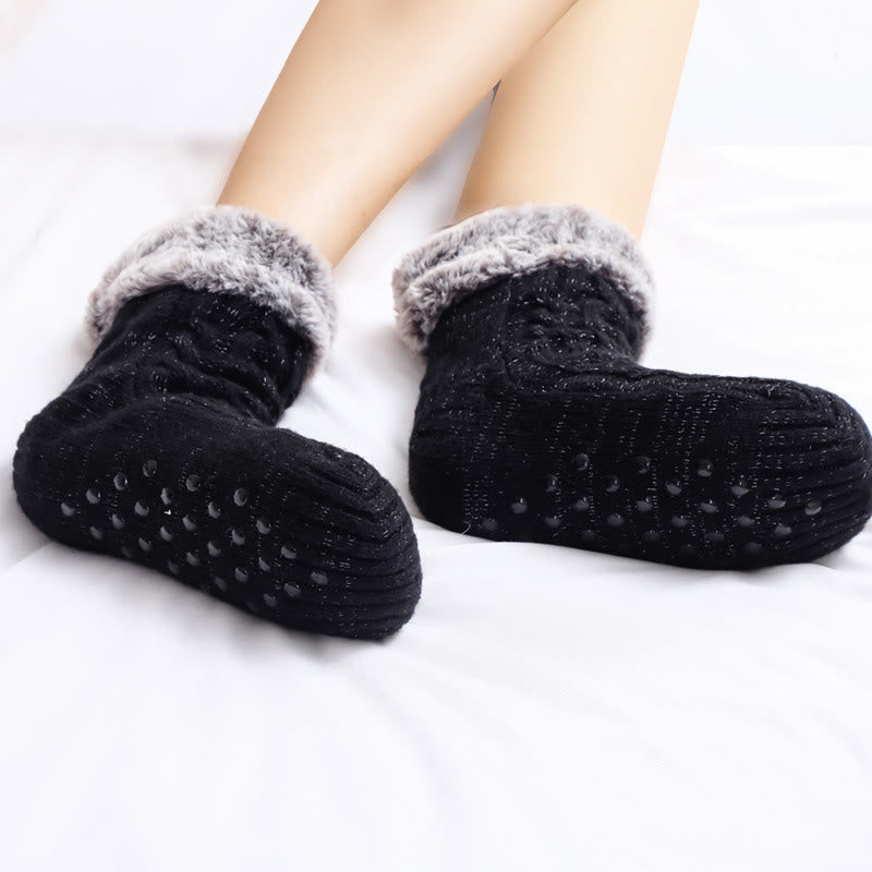 Chaussettes-chaussons grandes tailles avec revers en polaire - image 3