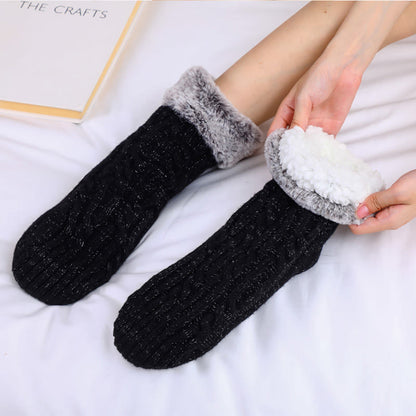 Chaussettes-chaussons grandes tailles avec revers en polaire - Noir - EU39-42(US6-8.5) - image 1